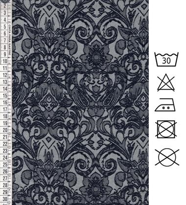 Jacquard denim en tonos de gris con motivos florales ornamentales | J005 | Tejidos, telas, complementos, tocados,sombrerería, plumas, tiras, encajes, bordados, botones, moda.