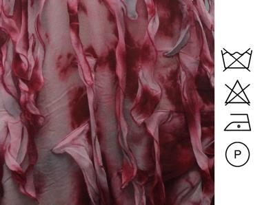 Chifón de seda natural rosado y rojo vino tinto bordado a mano con caracolillos del mismo material. (Tejido exclusivo) | EXC-002 | Tejidos, telas, complementos, tocados,sombrerería, plumas, tiras, encajes, bordados, botones, moda.