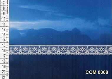 Puntilla de encaje blanco | COM-0008 | Tejidos, telas, complementos, tocados,sombrerería, plumas, tiras, encajes, bordados, botones, moda.