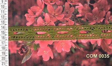 Entredós de encaje de bolillos verde oliva | COM-0035 | Tejidos, telas, complementos, tocados,sombrerería, plumas, tiras, encajes, bordados, botones, moda.