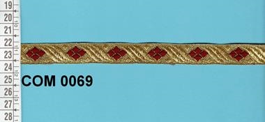 Galón metalizado dorado y Burdeos | COM-0069 | Tejidos, telas, complementos, tocados,sombrerería, plumas, tiras, encajes, bordados, botones, moda.