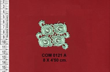 Aplicación de guipur verde agua | COM-0121-A | Tejidos, telas, complementos, tocados,sombrerería, plumas, tiras, encajes, bordados, botones, moda.