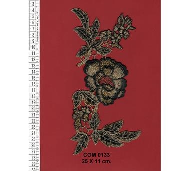 Aplicación de flor negro y oro | COM-0133 | Tejidos, telas, complementos, tocados,sombrerería, plumas, tiras, encajes, bordados, botones, moda.