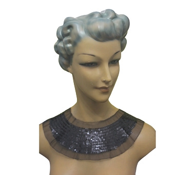 Cuello de tul negro con lentejuelas | COM-0136-2 | Tejidos, telas, complementos, tocados,sombrerería, plumas, tiras, encajes, bordados, botones, moda.