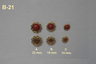 Botón semiesférico color rojo granate con  filigrana dorada  | B21 | Tejidos, telas, complementos, tocados,sombrerería, plumas, tiras, encajes, bordados, botones, moda.