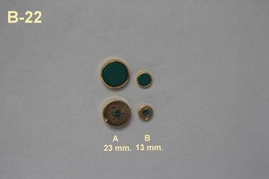Botón de chapa color verde esmeralda con filo dorado  | B22 | Tejidos, telas, complementos, tocados,sombrerería, plumas, tiras, encajes, bordados, botones, moda.