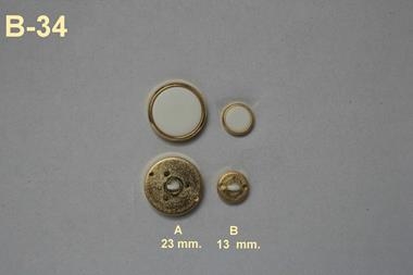 Botón de chapa color blanco con filo dorado  | B34 | Tejidos, telas, complementos, tocados,sombrerería, plumas, tiras, encajes, bordados, botones, moda.