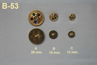 Botón joya dorado con cristales de colores  | B53 | Tejidos, telas, complementos, tocados,sombrerería, plumas, tiras, encajes, bordados, botones, moda.