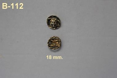 Botón metálico color oro viejo con forma de  cabeza de león (18 mm) | B112 | Tejidos, telas, complementos, tocados,sombrerería, plumas, tiras, encajes, bordados, botones, moda.