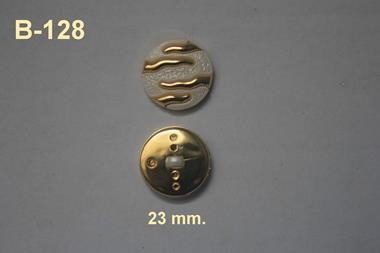 Botón blanco con relieve y motivos dorados (23 mm) | B128 | Tejidos, telas, complementos, tocados,sombrerería, plumas, tiras, encajes, bordados, botones, moda.